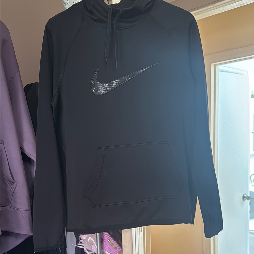 Nike Black Sweater with Reflective Swoosh and Mock Neck